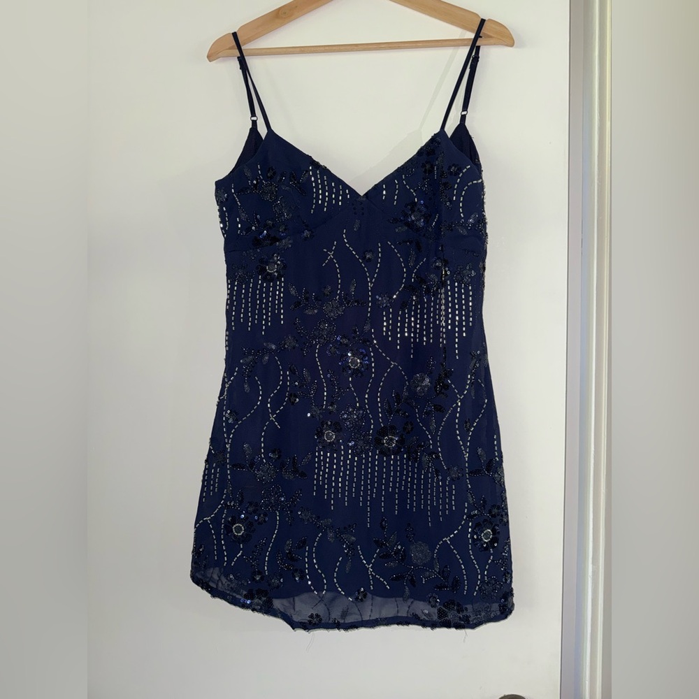 NWT Thirty Thirty LA Navy Beaded Mini Dress